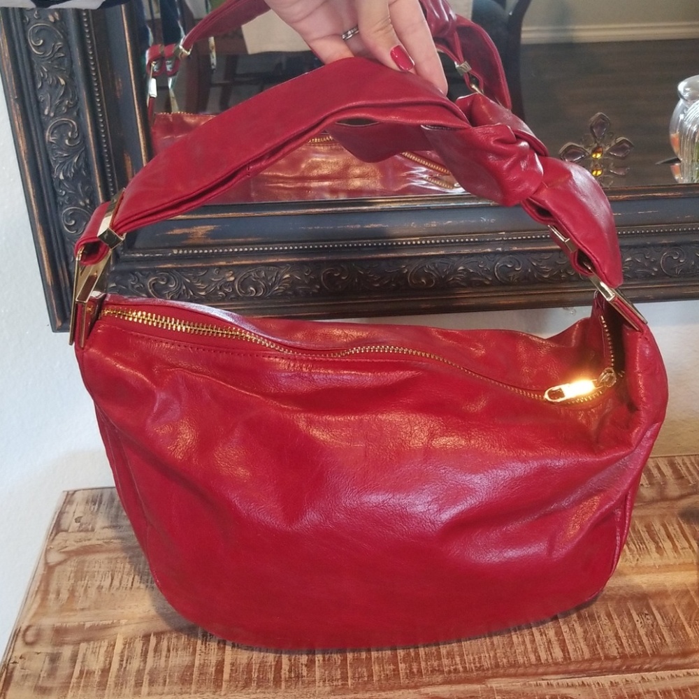 Badgley Mischka Deep Red Leather Carina Hobo Bag